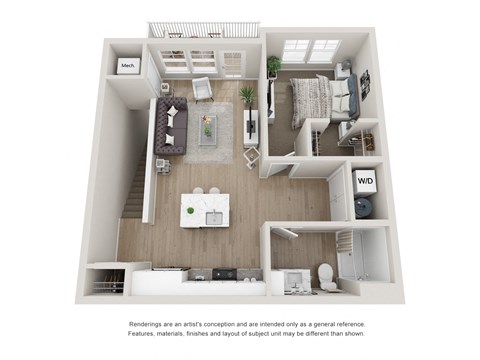 Floor plan for 1 bed, 1 bath, 753 sqft
